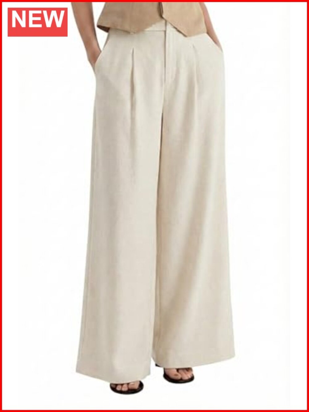 Women's Linen Wide Leg Work Dress Pants Business Casual